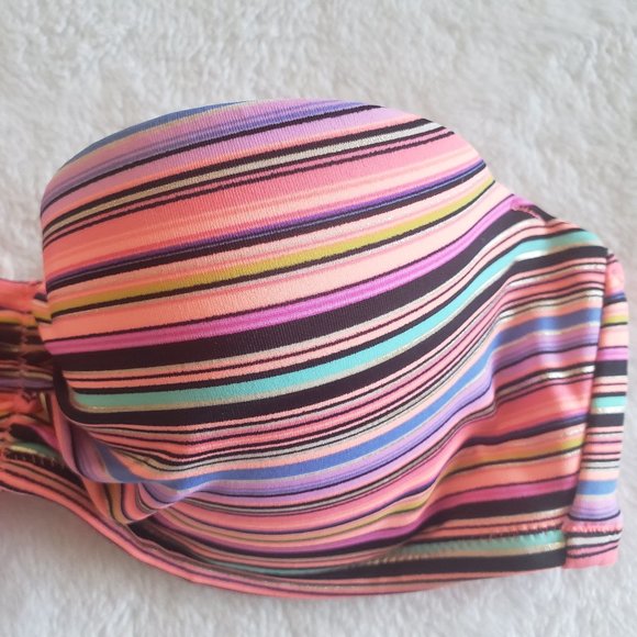 VICTORIA'S Secret Strapless Padded Stripe Bikini Swim Top SZ 32B - Picture 4 of 12